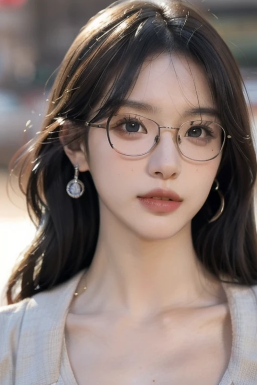 Best Quality, masterpiece, (photorealistic:1.4), 1 man, (24 years:1.7) handsome and handsome, comfortable style clothing, Sun light, Exquisite Face, dramatic lighting, pompous lips, big gray eyes, black hair with blonde highlights, brown skin, indifferent look, with glasses, a piercing in the left ear, Without beard, button nose.