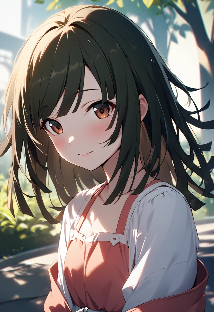 1girl, sengoku nadeko, monogatari \(series\), fill light, soft shadows, outdoor portrait,masterpiece, best quality, absurdres,