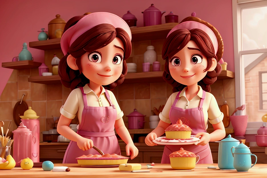 Happy woman baking cakes