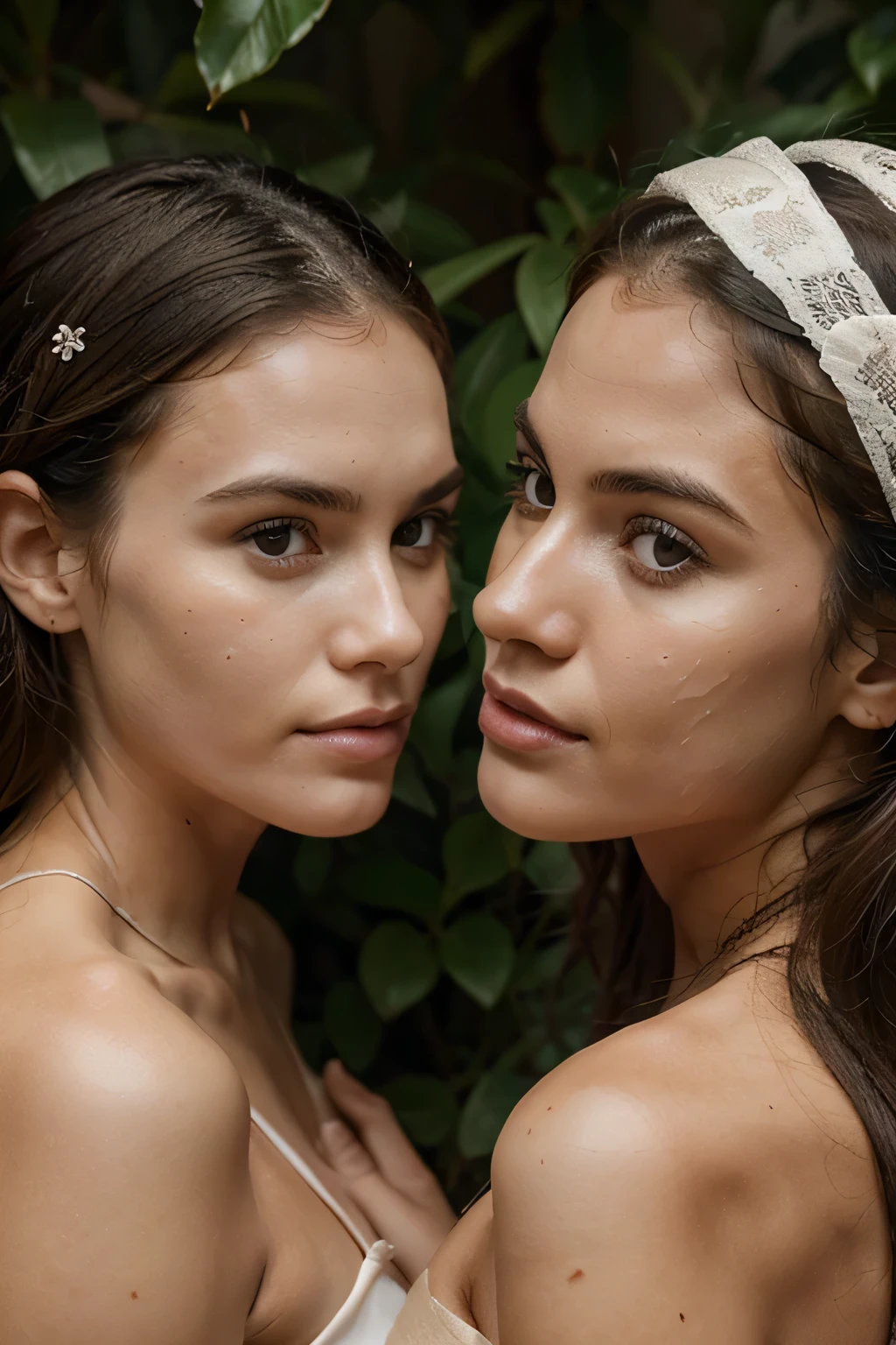 two identical women look face to face but one has dry skin and the other does not