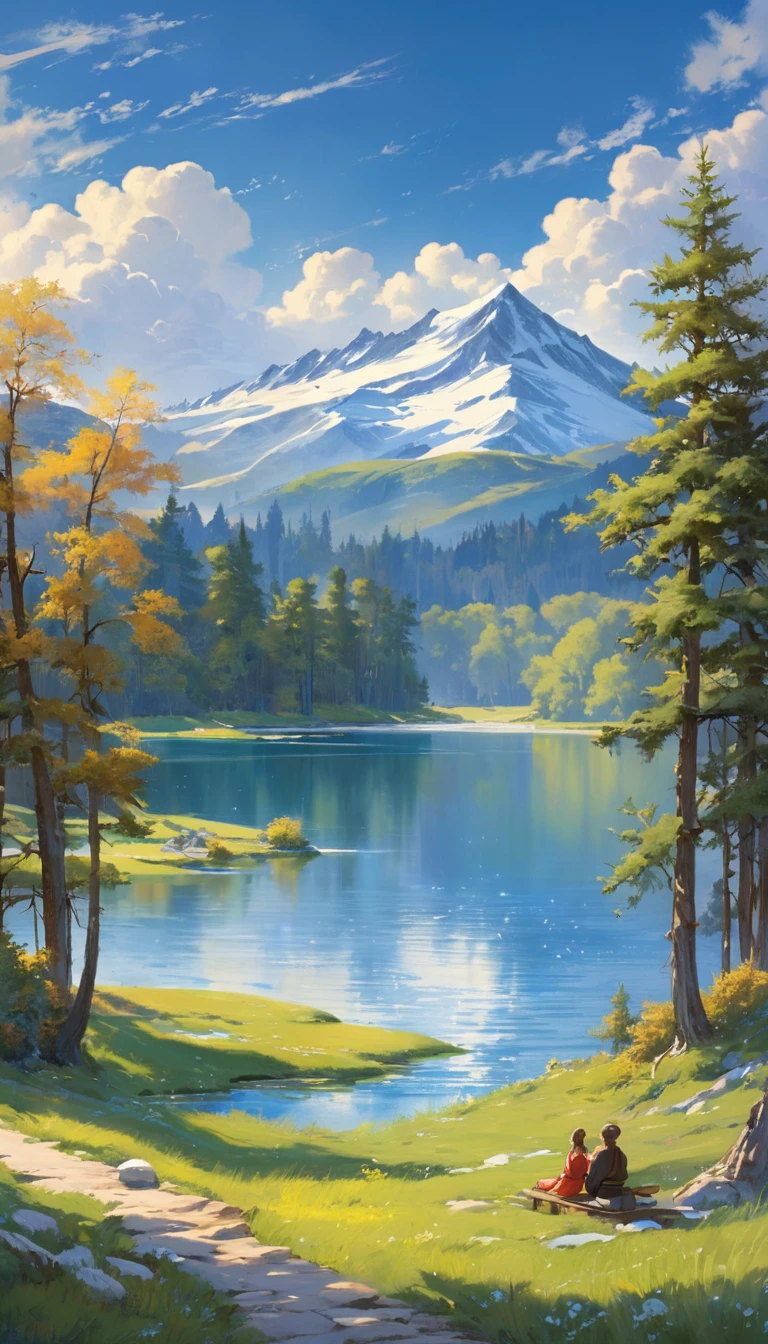 Singing by the lake, In landscape painting, Heaven and earth are thick and cold., Once we meet it&#39;s hard to break up, And it&#39;s hard to break up.