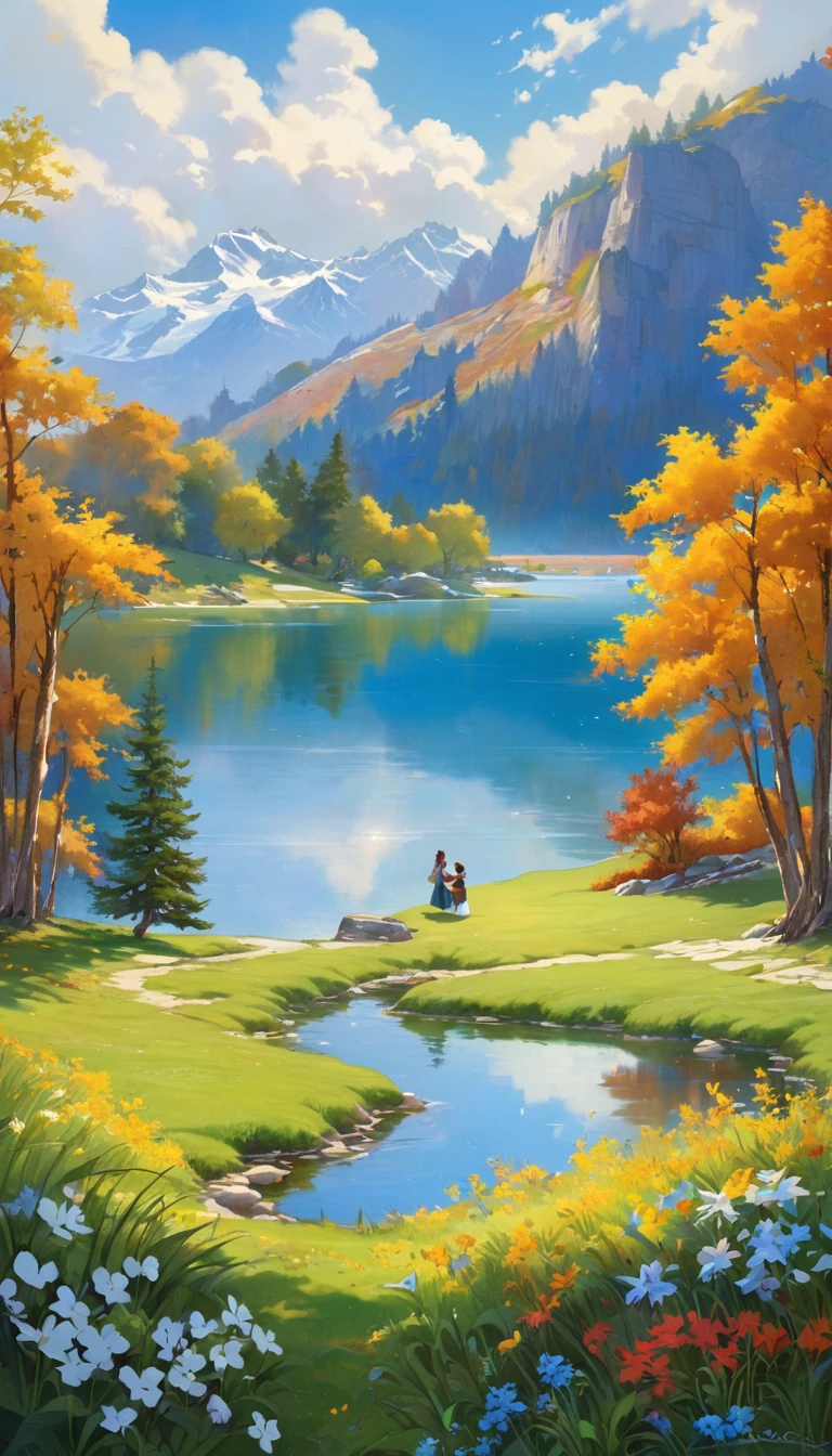 Singing by the lake, In landscape painting, Heaven and earth are thick and cold., Once we meet it&#39;s hard to break up, And it&#39;s hard to break up.