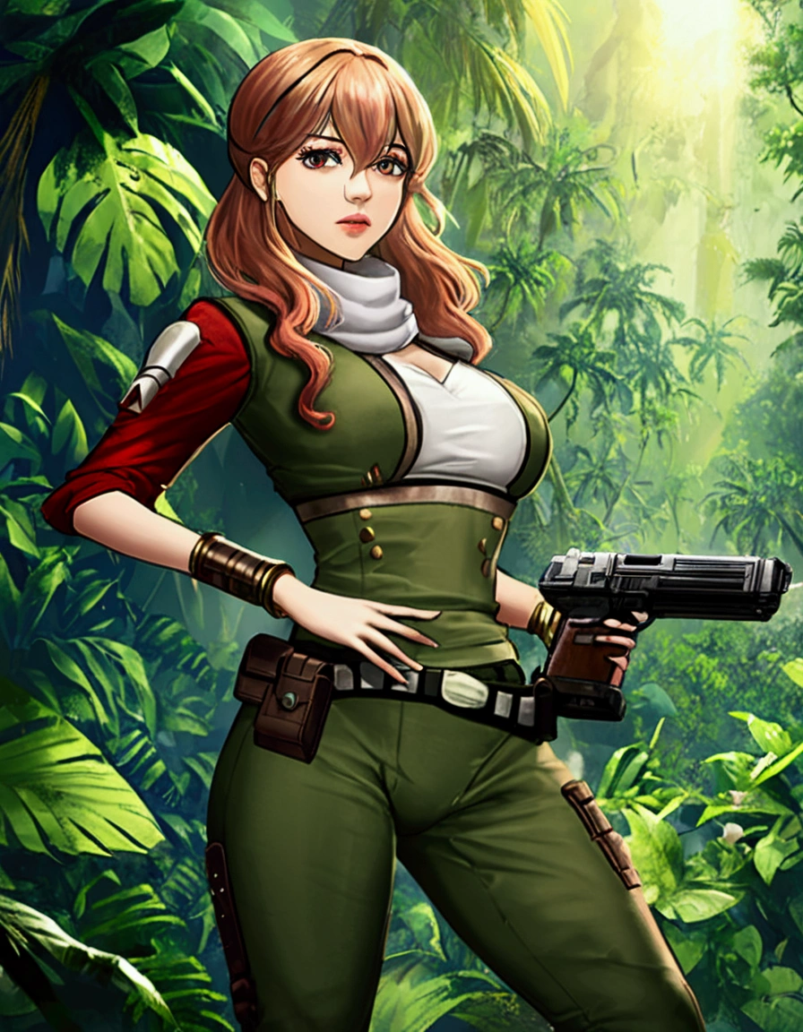Star Wars (Lalisa Manobal, age 25, sexy combat outfit, very detailed blaster pistol) is a Rebel mercenary raiding an imperial convoy in a jungle. Action pose

