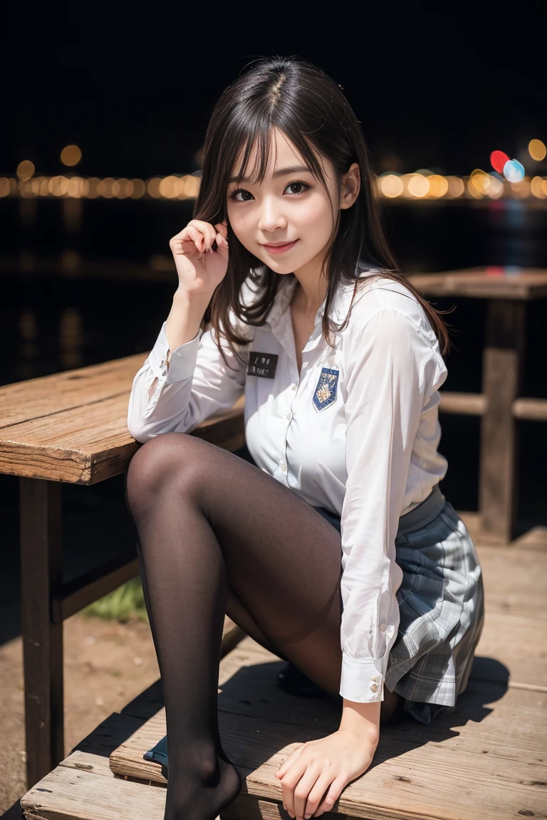 Urzan-6500-v1.1, (RAW Photos:1.2), (Photorealistic), (Genuine:1.4), 公園のSit on a bench上品なエリート女子, Wearing a Japanese uniform, Ultra-realistic pantyhose:1.3、Japanese girls uniform, Japanese , Wearing the principal's uniform, Young and cute gravure idol, Photos taken in 2020, clothing , wear , wear a strict business suit, Young and skinny gravure idol, seifuku　　　　　　　Urzan-6500-v1.1, (RAW Photos:1.2), (Photorealistic), Beautiful detailed girl, Sit on a bench、(Genuine: 1.4), Very detailed目と顔, ((Japanese School Uniform:1.2、Ultra-realistic black tights:1.2))、((City of night:1.2)), Selfie, Instagram、game_Hmph, Large file size, High resolution, Very detailed, Highest quality, [masterpiece:1.6], Awareness-raising, Very detailed, Hmph, In detail, Highest quality, 8k wallpaper, Cinema Lighting, One Girl, , Perfect figure, Cute droopy eyes、Beautiful big eyes、Pieck Finger, ((Tabletop)), Highest quality, One Girl, eye shadow, Portraiture, ((Full Body Shot:1.4))、(A very loving smile:1.2)、Realistic skin texture、Glowing Skin、Exposed thighs!!!