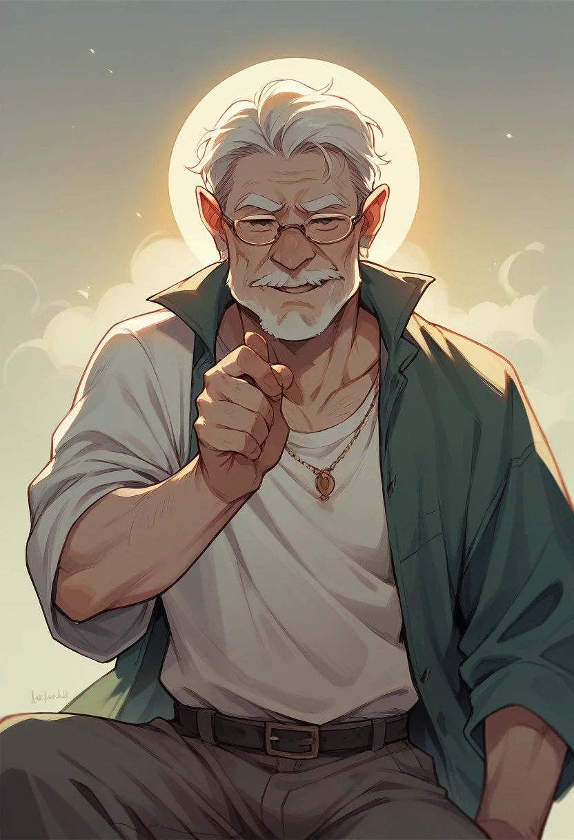 An old man caresses a night girl