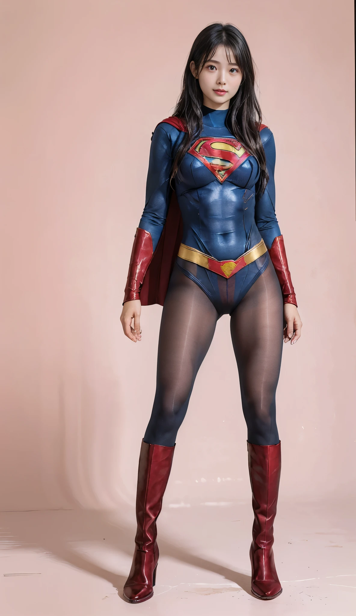 No background、(((Beautiful legs in black tights.)))、(((Legally express the beauty of your smile)))、((((Make the most of your original images)))、(((Supergirl Costume)))、(((Beautiful Hair)))、(((suffering)))、(((Please wear black tights....、Wear red boots)))、((Best image quality、8k))、((Highest quality、8k、masterpiece:1.3))、(((Preserve background )))、Sharp focus:1.2、Beautiful woman with perfect figure:1.4、Slim Abs:1.2、Wet body:1.5、Highly detailed face and skin texture、8k