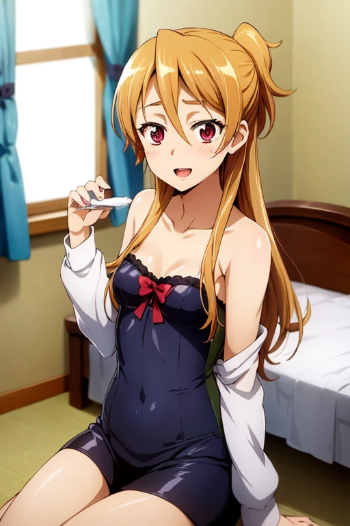 ((Highest quality)), ((masterpiece)), (be familiar with), Perfect Face, indoor, Bedroom, Watching the audience,
One woman, Rei Miyamoto,
Open Mouth, Ecstatic expression, blush, smile,
Small breasts, Flat Chest, Young Girl, , , Girl,
Long Hair, Long Hair,
Leg spread,