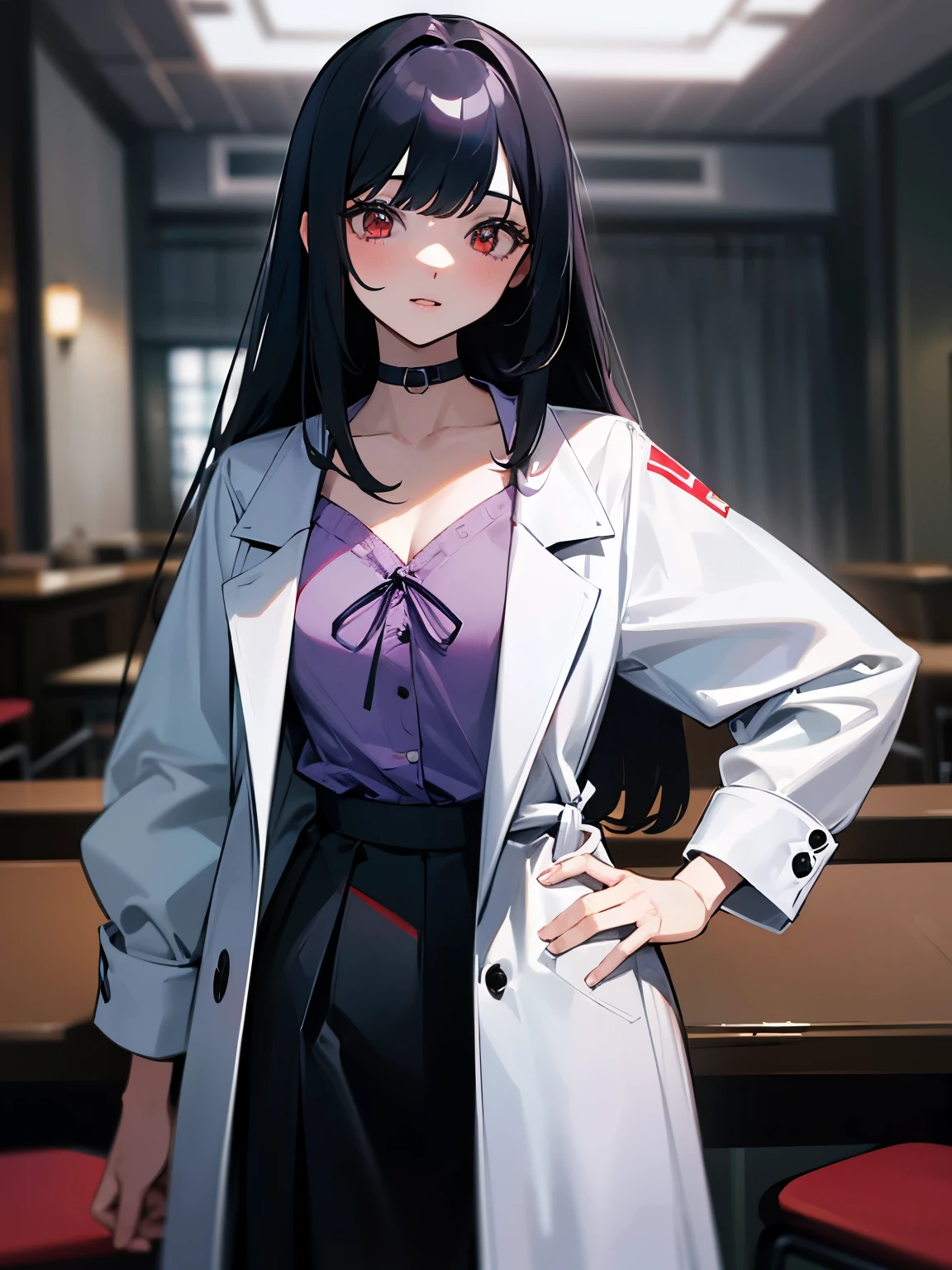 (masterpiece, best quality, absurdres, very detailed eyes), 1girl, solo, solofocus, black hair, long hair, red eyes, bangs, closeup, cyberpunk, 40 year old 1girl 2601740
1girl 2601867
:o 83561
black skirt 162137
blurry 104113
blurry background 52675
chair 46202
coat 124816
collarbone 245907
cowboy shot 227634
curtains 24597
hand on own hip 13263
hand on own thigh 2798
highres 2512777
indoors 99685
infirmary 187
lanyard 3108
looking at viewer 1550447
office chair 2135
open clothes 181112
open coat 21988
parted lips 214206
purple shirt 15387
nurse 103
shirt 921654
skirt 910804
solo 2497268
standing 424990
swivel chair 992
white coat 19043 mature woman