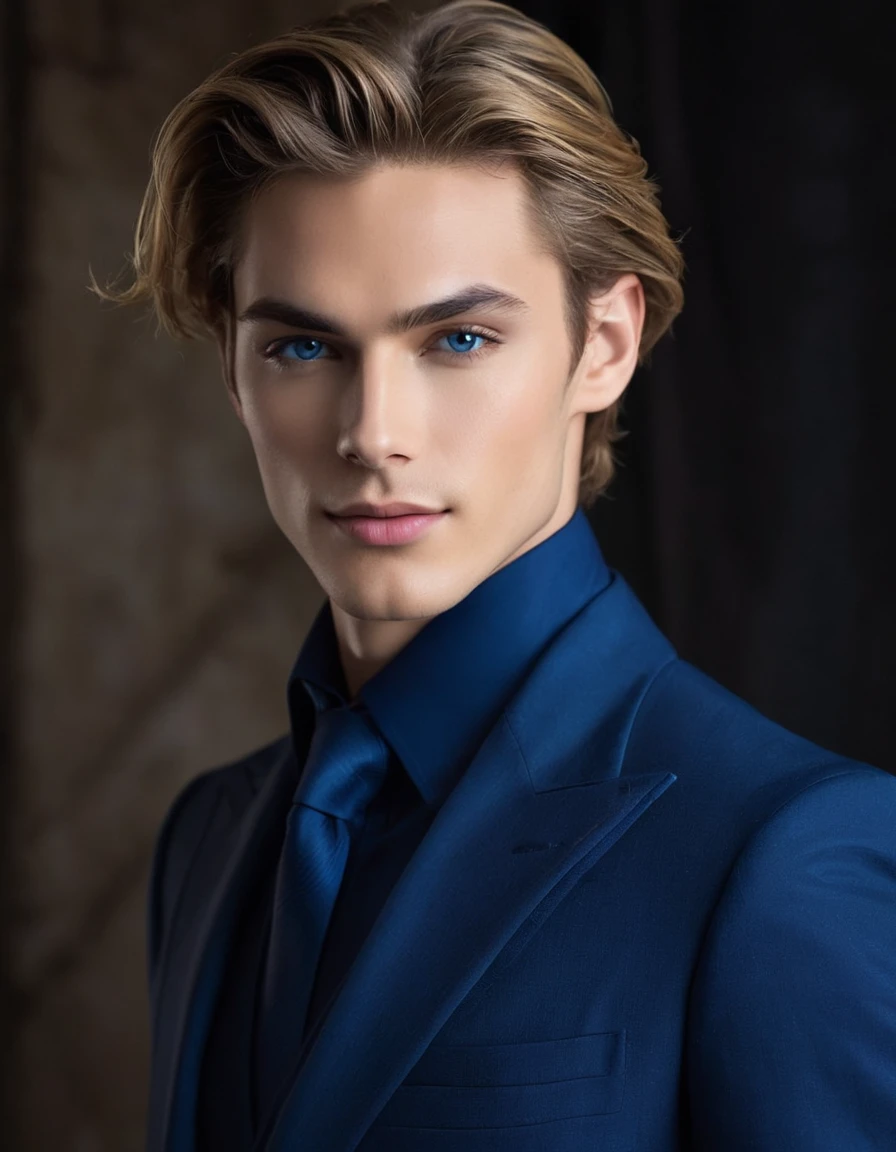Lysander Zephyr Star Light, a super sexy and attractive boy, I am tall and slender with a height of around 1.98 meters. My skin is pale and soft in tone., with a soft glow reminiscent of moonlight. My hair is a dark blonde color, with strands that fall softly on my forehead and my shoulders. My eyes are a deep, bright blue., with a flash of curiosity and kindness. My face is sharp and symmetrical, with high cheekbones and a straight nose. My smile is wide and warm, with a touch of mystery and wisdom. My body is athletic and muscular, with broad shoulders and a strong back. My style is elegant and refined, with a touch of mystery and sophistication.
