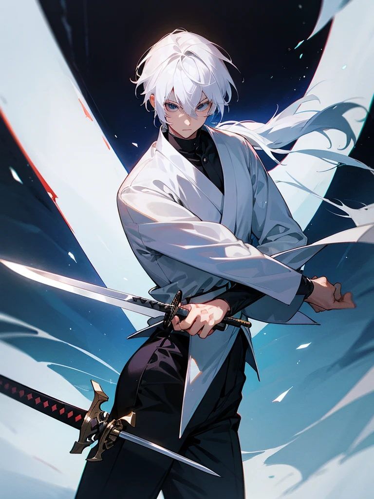 Boy with white hair use sword