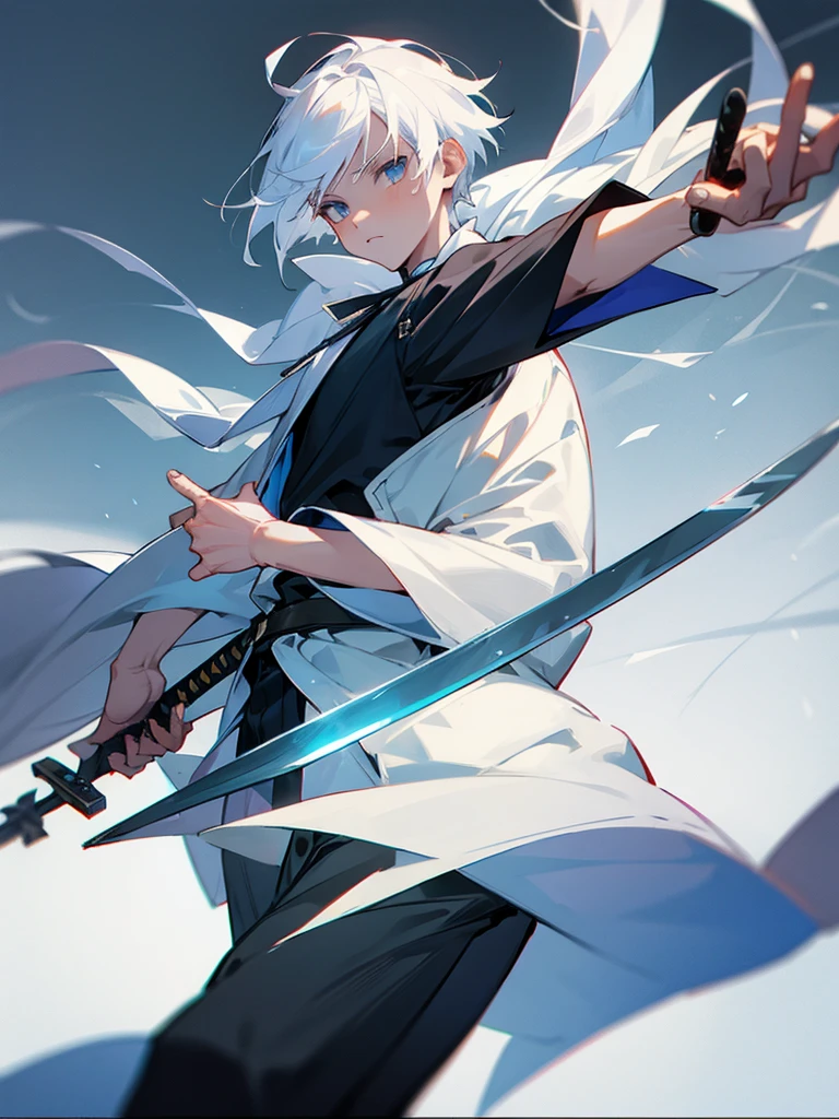 Boy with white hair use sword