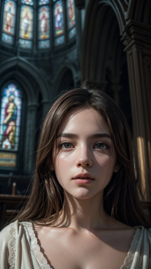 beautiful detailed eyes, beautiful detailed lips, extremely detailed eyes and face, long eyelashes, 1girl, heavenly angels, gospel choir, majestic eagles, dramatic lighting, glowing auras, divine light, ethereal atmosphere, mist, clouds, stained glass windows, church interior, photorealistic, intricate details, masterpiece, (best quality,4k,8k,highres,masterpiece:1.2),ultra-detailed,(realistic,photorealistic,photo-realistic:1.37),cinematic composition,dramatic lighting,volumetric lighting,chiaroscuro,sacred,mystical,spiritual,religious