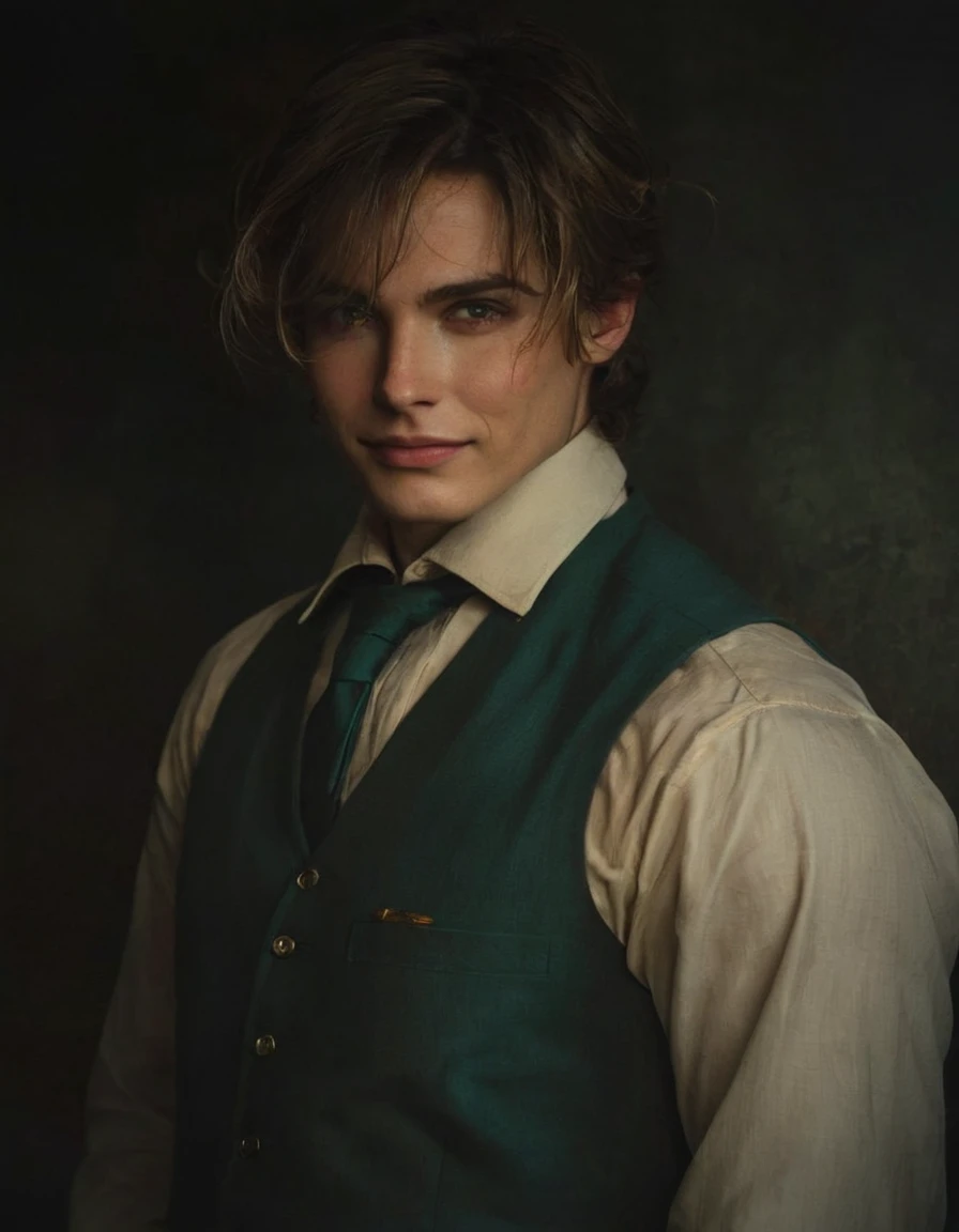 Lysander Zephyr Star Light, a super sexy and attractive boy, I am tall and slender with a height of around 1.98 meters. My skin is pale and soft in tone., with a soft glow reminiscent of moonlight. My hair is a dark blonde color, with strands that fall softly on my forehead and my shoulders. My eyes are a deep, bright blue., with a flash of curiosity and kindness. My face is sharp and symmetrical, with high cheekbones and a straight nose. My smile is wide and warm, with a touch of mystery and wisdom. My body is athletic and muscular, with broad shoulders and a strong back. My style is elegant and refined, with a touch of mystery and sophistication.