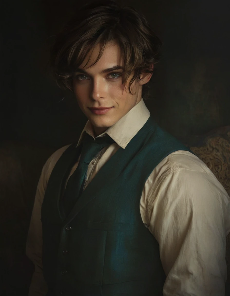 Lysander Zephyr Star Light, a super sexy and attractive boy, I am tall and slender with a height of around 1.98 meters. My skin is pale and soft in tone., with a soft glow reminiscent of moonlight. My hair is a dark blonde color, with strands that fall softly on my forehead and my shoulders. My eyes are a deep, bright blue., with a flash of curiosity and kindness. My face is sharp and symmetrical, with high cheekbones and a straight nose. My smile is wide and warm, with a touch of mystery and wisdom. My body is athletic and muscular, with broad shoulders and a strong back. My style is elegant and refined, with a touch of mystery and sophistication.