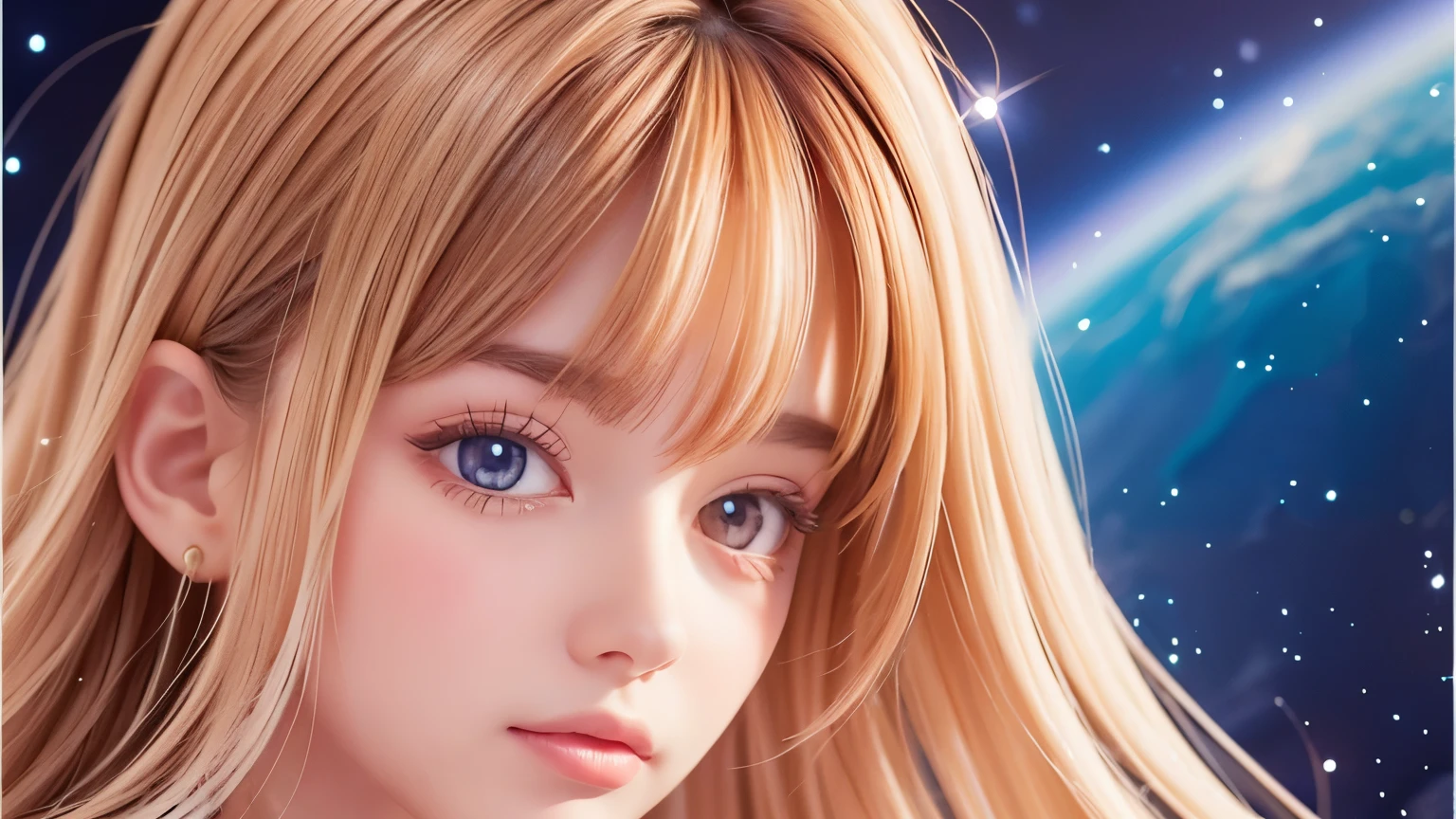 Portraiture (Strass) In space, Colors of the universe, Magnificent watercolor style, (Look to the side:1.1), Furry, (alone:1.1),