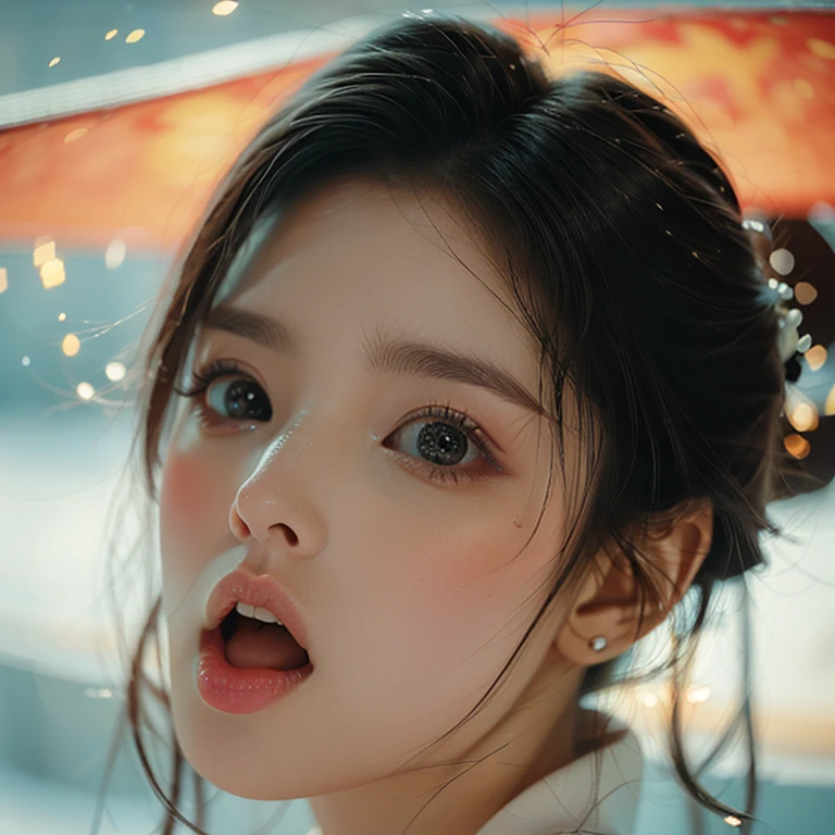 ExtremelyDetailed Kawaii girl Face,(Close-up Sweet lips), glossy lips with beautiful details, Coquettish tongue, Kissing to camera, towards the viewer, 8K TopQuality masterpiece,an extremely delicate and beautiful (ProfessionalPhoto:1.37), {Amazing|finely detail|official art|incredibly absurdres},ultra-detailed close-up shot, close up, (fish eye lens), wide lens, macro lens, Detailed reflective Eyes ElaboratePupils with (sparkling highlights:1.28) (Delicate Voluminous LongEyelashes:0.88), {(Tilted face:1.22)|Visible back of throat|saliva drips|naked shoulder}, (Dripping juice on tongue:1.23) snow particles