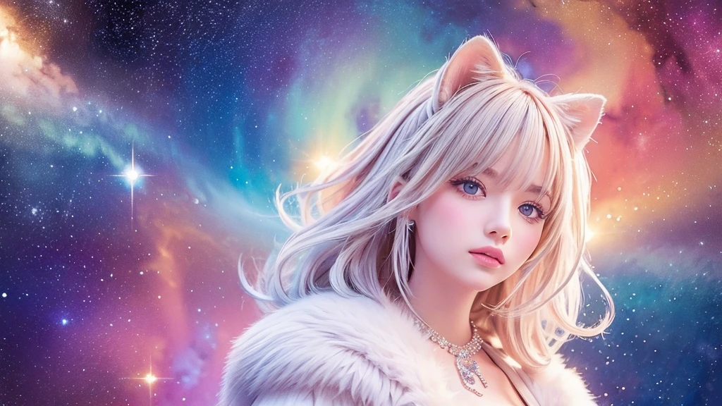 Portraiture (Strass) In space, Colors of the universe, Magnificent watercolor style, (Look to the side:1.1), Furry, (alone:1.1),