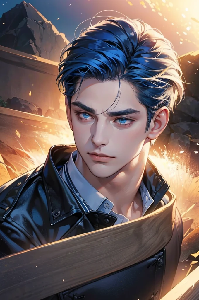 (best quality,4k,8k,highres,masterpiece:1.2),ultra-detailed,(realistic,photorealistic,photo-realistic:1.37),30 year old man,3 day beard,handsome anime,portraits,strong,masculine,dark blue hair,sharp jawline,mesmerizing eyes,perfectly styled hair,short hair, cool anime outfit,confident expression,vibrant colors,dynamic lighting