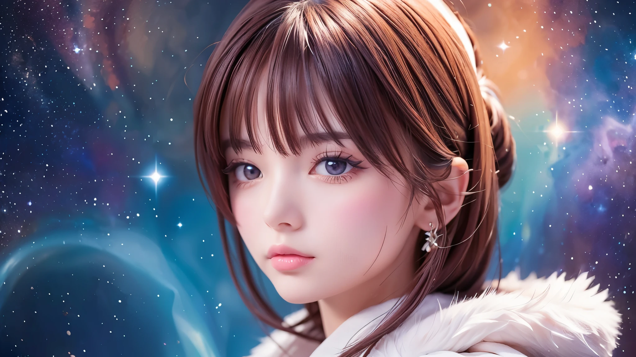 Portraiture (Strass) In space, Colors of the universe, Magnificent watercolor style, (Look to the side:1.1), Furry, (alone:1.1),