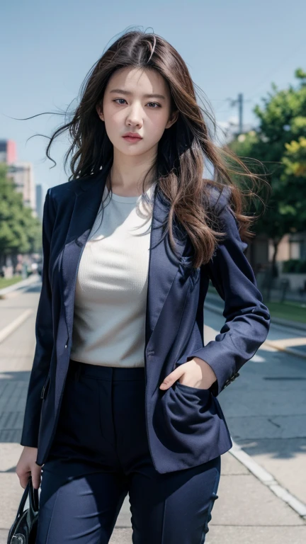 ((masterpiece)), ((best quality)), 8K, HD, Super Detail, (Miss), (Huge breasts 1.7),(whole body展示1.4) 这件艺术品堪称masterpiece, With the best quality and high detail, captured in 8K HD. Photographic,Best quality,High Detail,穿着昂贵的白色Suit站在相机前,Huge aperture,Clean background,Professional business photos,Suit,Hands in pockets,Full figure,Delicate curves,Look into the distance,Cool colors,Central Composition,Looking at the viewer,Front view,whole body