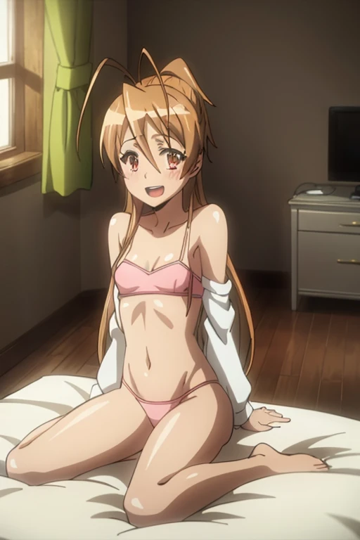 ((Highest quality)), ((masterpiece)), (be familiar with), Perfect Face, indoor, Bedroom, Watching the audience,
One woman, Rei Miyamoto,
Open Mouth, Ecstatic expression, blush, smile,
Small breasts, Flat Chest, Young Girl, , , Girl,
Long Hair, Long Hair,
Leg spread,