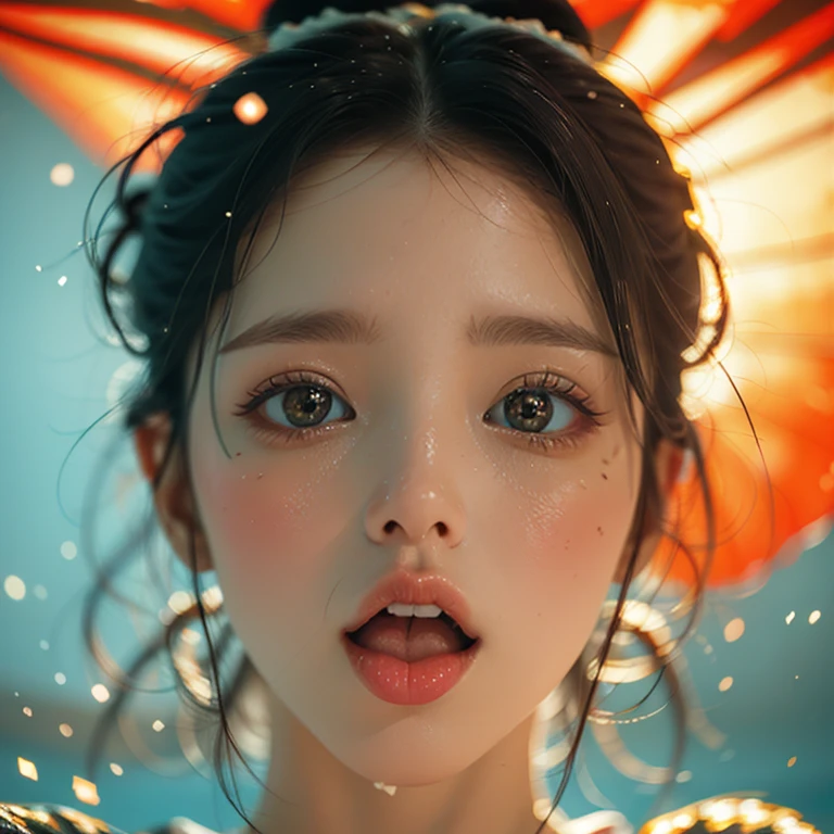 ExtremelyDetailed Kawaii girl Face,(Close-up Sweet lips), glossy lips with beautiful details, Coquettish tongue, Kissing to camera, towards the viewer, 8K TopQuality masterpiece,an extremely delicate and beautiful (ProfessionalPhoto:1.37), {Amazing|finely detail|official art|incredibly absurdres},ultra-detailed close-up shot, close up, (fish eye lens), wide lens, macro lens, Detailed reflective Eyes ElaboratePupils with (sparkling highlights:1.28) (Delicate Voluminous LongEyelashes:0.88), {(Tilted face:1.22)|Visible back of throat|saliva drips|naked shoulder}, (Dripping juice on tongue:1.23) snow particles
