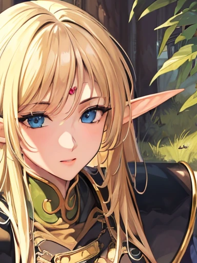 ((masterpiece、Highest quality、Super Fine、High resolution、Genuine、Sharp focus))、3/5 shots、Face Light、((andても繊細で美しい))、Female Elf、Deedlit、Long blonde hair、Round face、Slim figure、Leather Handbags、in the forest、With a thin sword、Fantasy Characters、Audience seats、Detailed hand drawing、Deedlit、Year_Classic_Deedlit_myself、www.myself.and