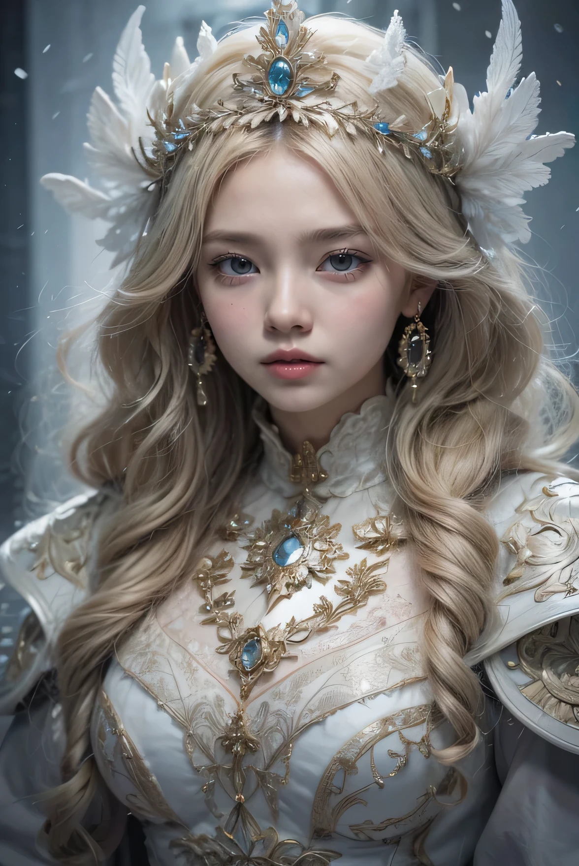 work of art, superlative, realisitic, A beautiful Asian woman, cabelo branco como a neve, mechas azuis, rosto bonito, jennie kim, HD, photographic lighting, 16K 