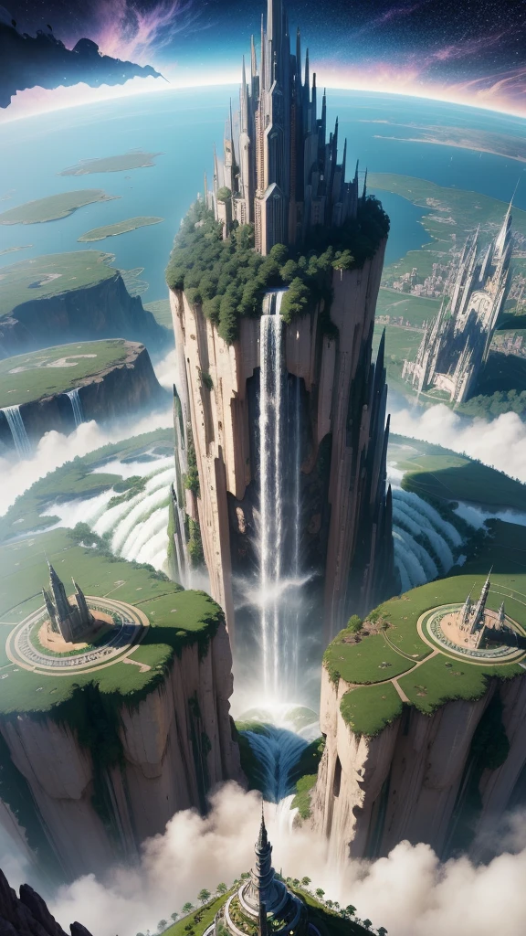 Terraforming　Skyscrapers　epcot　huge waterfall　Huge castle　cyberpunked　Earth Metropolis　Sci-Fi Art Masterpiece　超A high resolution