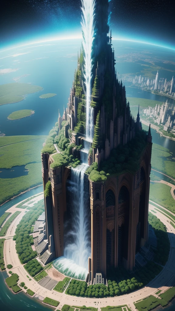 Terraforming　Skyscrapers　epcot　huge waterfall　Huge castle　cyberpunked　Earth Metropolis　Sci-Fi Art Masterpiece　超A high resolution