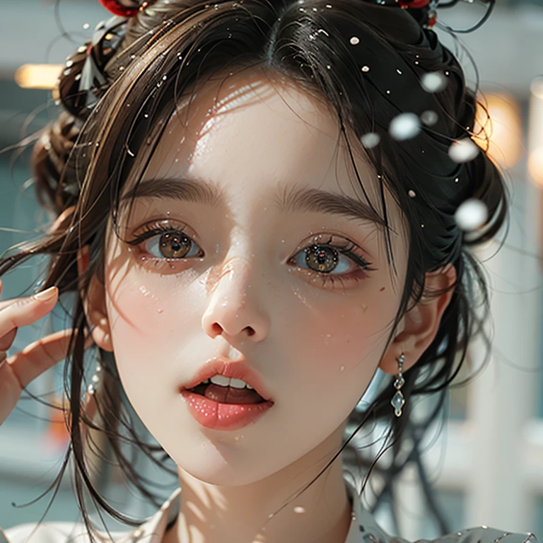 ExtremelyDetailed Kawaii girl Face,(Close-up Sweet lips), glossy lips with beautiful details, Coquettish tongue, Kissing to camera, towards the viewer, 8K TopQuality masterpiece,an extremely delicate and beautiful (ProfessionalPhoto:1.37), {Amazing|finely detail|official art|incredibly absurdres},ultra-detailed close-up shot, close up, (fish eye lens), wide lens, macro lens, Detailed reflective Eyes ElaboratePupils with (sparkling highlights:1.28) (Delicate Voluminous LongEyelashes:0.88), {(Tilted face:1.22)|Visible back of throat|saliva drips|naked shoulder}, (Dripping juice on tongue:1.23) snow particles