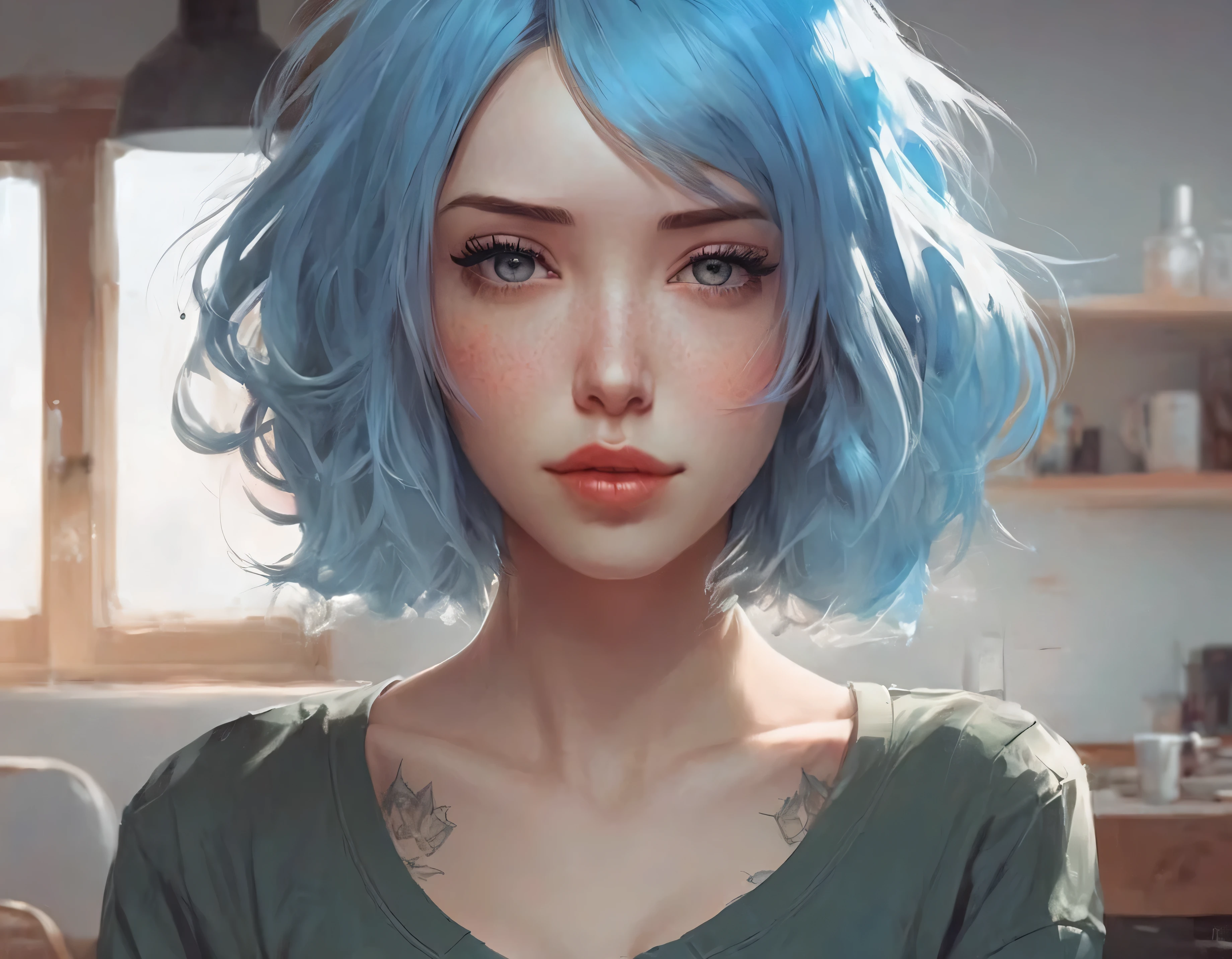 There is a blue-haired woman, Guweiz style art, Guweiz, beautiful character painting, Guweiz in ArtStation Pixiv, Guweiz in Pixiv ArtStation, stunning anime face portrait, beautiful digital art, Wlop Rossdraws, Guweiz Masterpiece, detailed digital anime art  