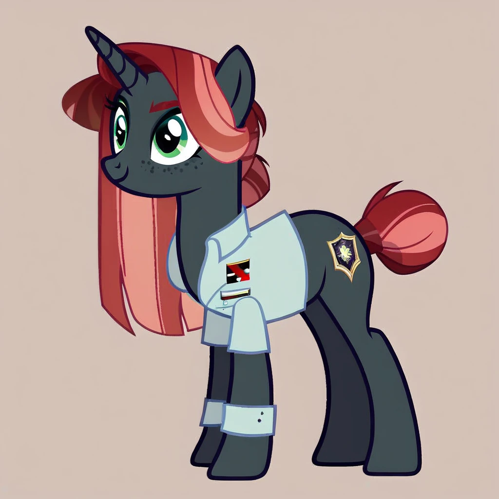 score_9, score_8_up, score_7_up, score_6_up, score_5_up, score_4_up, show accurate, full body, simple background, feral pony, female pony, beautiful appearance, wearing a really cute outfit cutiemarck, unicorn, original character