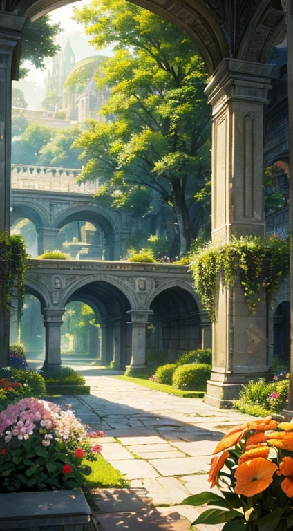 ((Best quality)), ((Masterpiece)), ((Ultra-detailed)), (illustration), (Detailed light),Magic Library,Flowers and trees