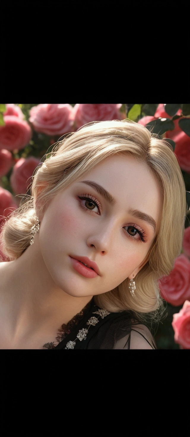 a beautiful girl, detailed realistic face, long eyelashes, sensual expression, elegant dress, rose garden, sunlight, natural lighting, photorealistic, 8k, highly detailed, masterpiece suck big cock