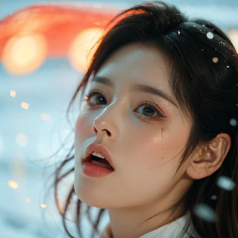 ExtremelyDetailed Kawaii girl Face,(Close-up Sweet lips), glossy lips with beautiful details, Coquettish tongue, Kissing to camera, towards the viewer, 8K TopQuality masterpiece,an extremely delicate and beautiful (ProfessionalPhoto:1.37), {Amazing|finely detail|official art|incredibly absurdres},ultra-detailed close-up shot, close up, (fish eye lens), wide lens, macro lens, Detailed reflective Eyes ElaboratePupils with (sparkling highlights:1.28) (Delicate Voluminous LongEyelashes:0.88), {(Tilted face:1.22)|Visible back of throat|saliva drips|naked shoulder}, (Dripping juice on tongue:1.23) snow particles
