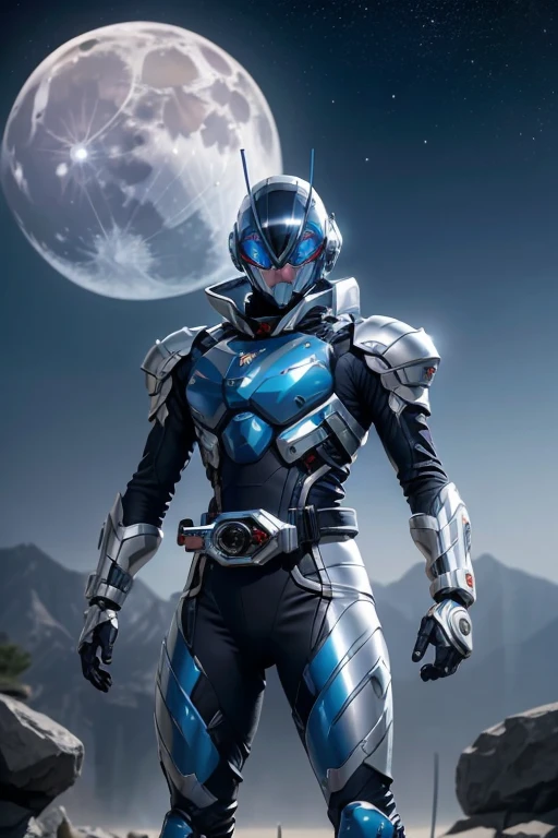 ((masterpiece、Highest quality、Very detailed、High resolution、Realistic、Sharp focus、Cinema Lighting))、((1 adult female:1.6、supple physique:1.9、Big Breasts))、blonde、Bust Shot、High Contrast、Military black reinforced armor suit、Intricate details、黒の軍用フルフェイスHelmet、Black combat goggles、Black sunglasses、Full Face Armor、Gunfire、 Detailed depiction of the hand、Looking at the audience、Combat pose、Dynamic Action、Came、name: Kamen Rider Selene Gender: Female Age: Age 25 Occupation: Appearance height of astronomers and heroes: 170cm body type: スリムで筋肉質な髪color: シルバーblondeのヘアスタイル: Long Hair、ポニーテール
目のcolor: 藍color
【【Costume Design:
color: ((Metallic blue and silver as base colors、A star-studded design reminiscent of the night sky.:1.3))。
Helmet: On a silver pedestal、Blue visor。The visor is decorated with a moon shape..。
armor: Made from lightweight titanium alloy、Emphasis on ease of movement。Streamlined shoulder and knee protectors。
boots and gloves: Boots are knee-length、Elbow-length gloves。どちらも銀colorです、There is a blue line。
Weapons and Equipment Main Weapon:
name: Lunar Blade Design: Moon-shaped sword、Features shiny edges。The handle is decorated with a star。
Secondary Weapon:
name: Stardust Shooter Design: Small light gun、Fires star-shaped energy bullets。
((Transformation Belt:
name: Selene Driver Design: Silver and blue belt、The moon and star emblem shines in the center..:1.6))。The emblem lights up when transforming..、Star effect appears。】】