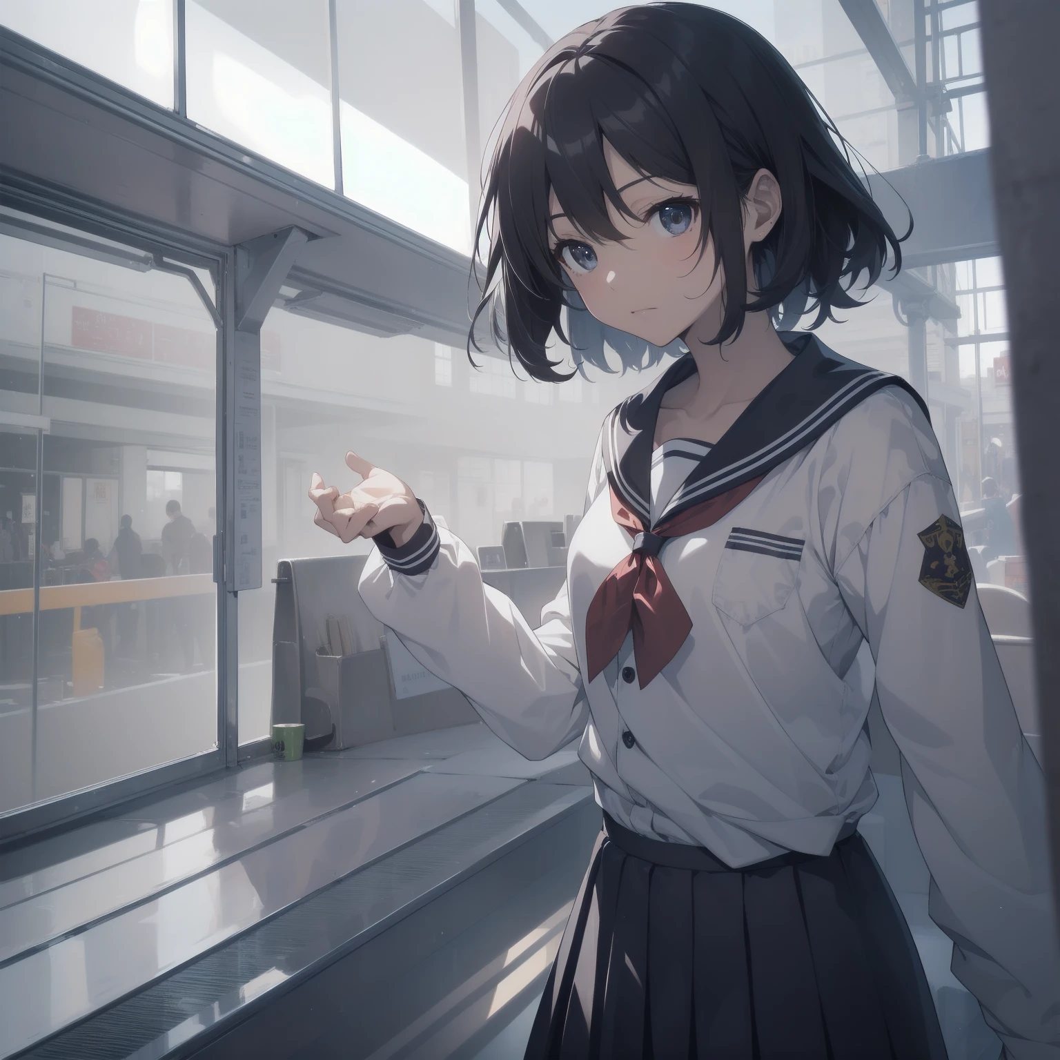 ultra-absurdres-Top quality by artist God, ultra-detailed, high resolution, anime moe artstyle, best anime 8k konachan wallpaper, pixiv contest winner, pool:2810, perfect anatomy,break, 1girl, (Please draw a girl walking sleepily to school alone. )break,(Solo,little female, 13-year-old:1.3),Full limbs, complete fingers,a junior high school student, (very short hair), short cut, flat chest, , small butt, small black eyes, beautiful detailed eyes, well-proportioned iris and pupils, expressive eyes, highres detailed hair, soft expression, salor school_uniform, sailor collar, serahuku, bow, pleated skirt,(Detailed Lighting), (Detailed background), in the School commute route. break,super detailed skin, Best cinematic lighting powered by famous artist, 8k,beauty illustration,photoshop_(medium),very aesthetic,break,((artist:haruhisky )), artist:clamp ,artist:carnelian ,artist:kantoku ,
