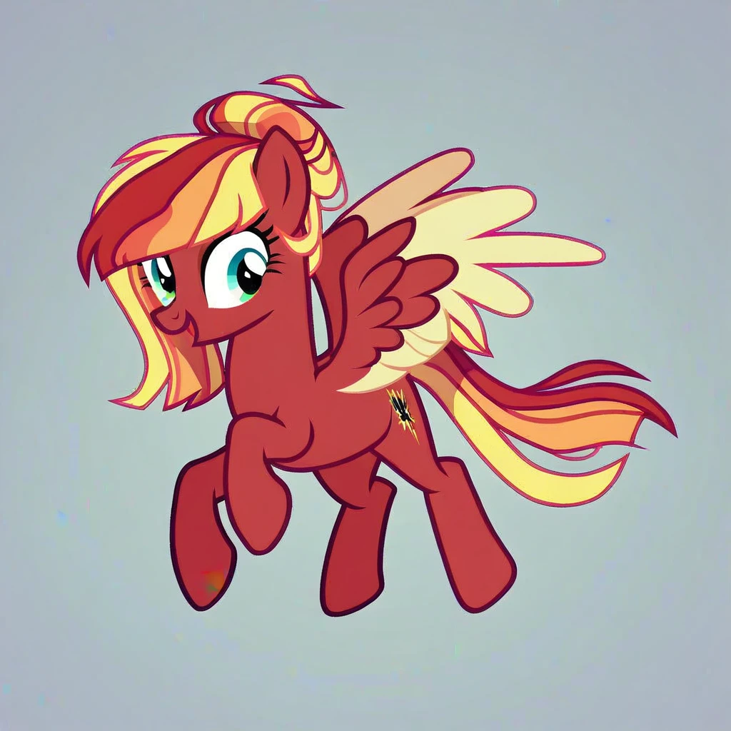 score_9, score_8_up, score_7_up, score_6_up, score_5_up, score_4_up, show accurate, full body, simple background, feral pony, female pony, cute appearance, competitive look, cutiemarck, pegasus, original character