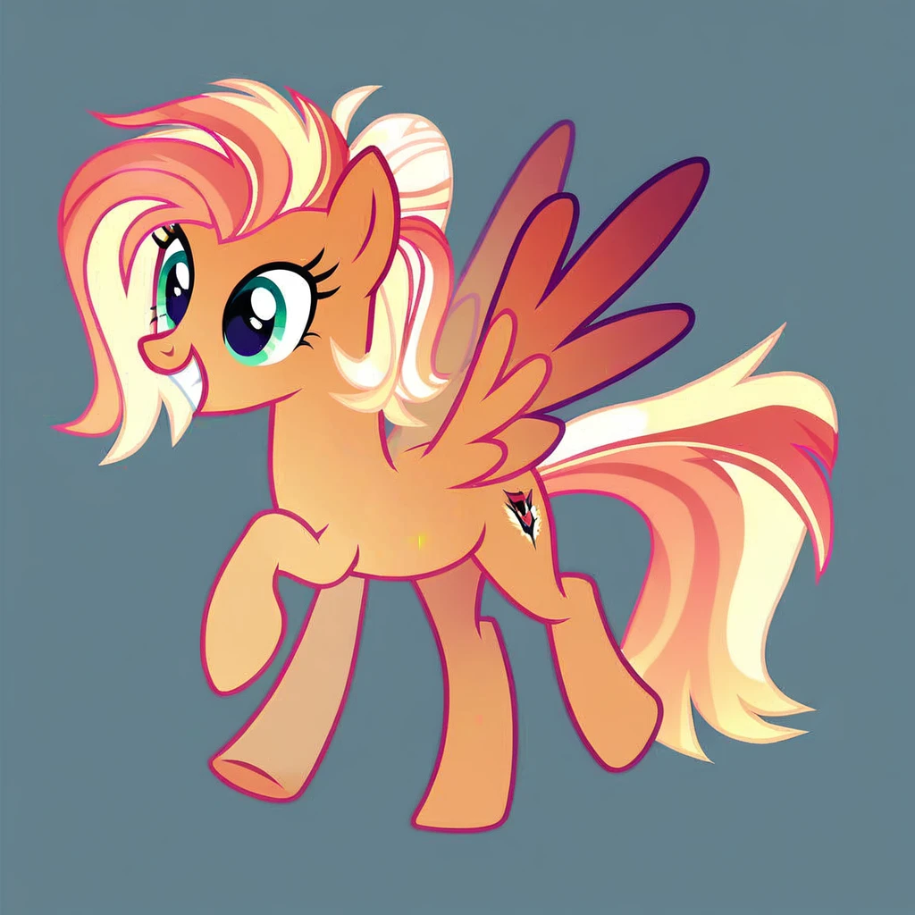 score_9, score_8_up, score_7_up, score_6_up, score_5_up, score_4_up, show accurate, full body, simple background, feral pony, female pony, cute appearance, competitive look, cutiemarck, pegasus, original character
