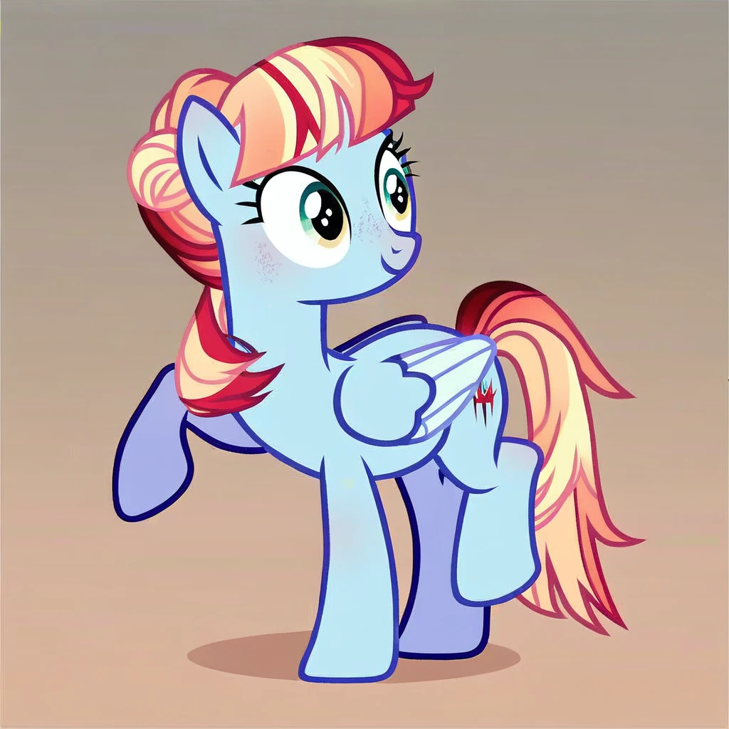 score_9, score_8_up, score_7_up, score_6_up, score_5_up, score_4_up, show accurate, full body, simple background, feral pony, female pony, cute appearance, competitive look, cutiemarck, pegasus, original character