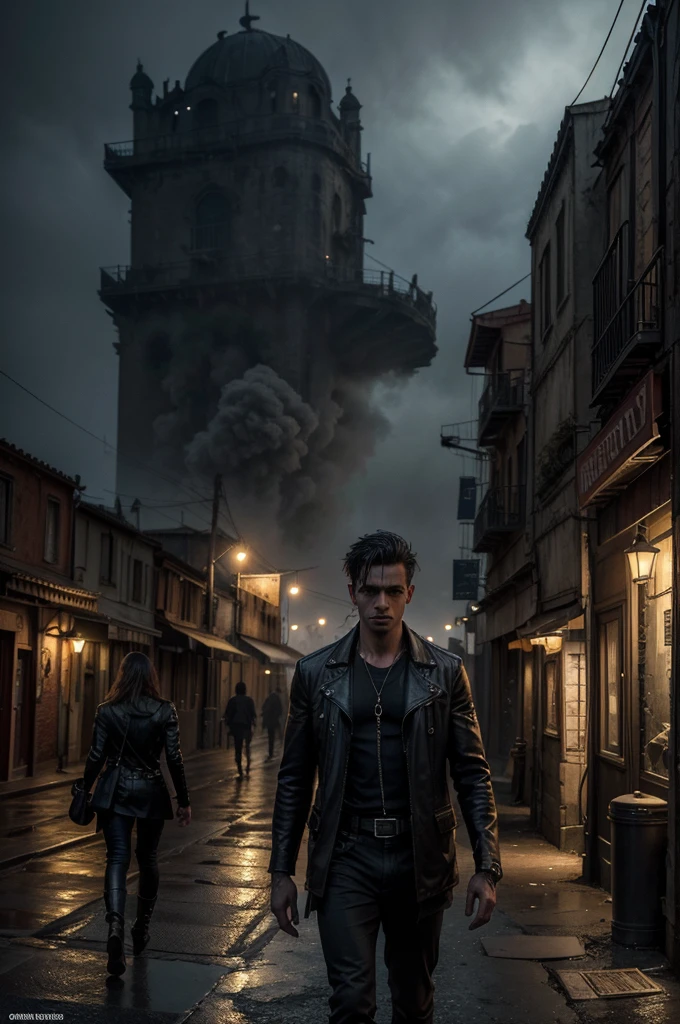 A mysterious port town in Salerno, intricate details, dramatic lighting, moody atmosphere, photorealistic, cinematic, digital art, vibrant colors, dynamic composition, mysterious figures, alluring shadows, gritty realism, industrial elements, weathered textures, mist and fog, dramatic clouds, glowing lights, architectural details, cinematic angle, hyper-detailed