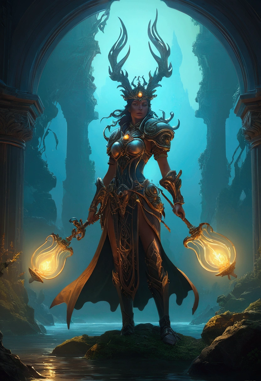 A woman with a sword and a glowing sphere in her hand, arte de estilo fantasia escura, design de personagens de fantasia sombria, personagem bruxa escura, no estilo da arte da fantasia sombria, pintado no estilo arcano, mago de fogo, Female mage conjuring a spell, maga feminina de fantasia sombria, arte conceitual de fantasia sombria, Feiticeira necromante, arte de fantasia sombria
