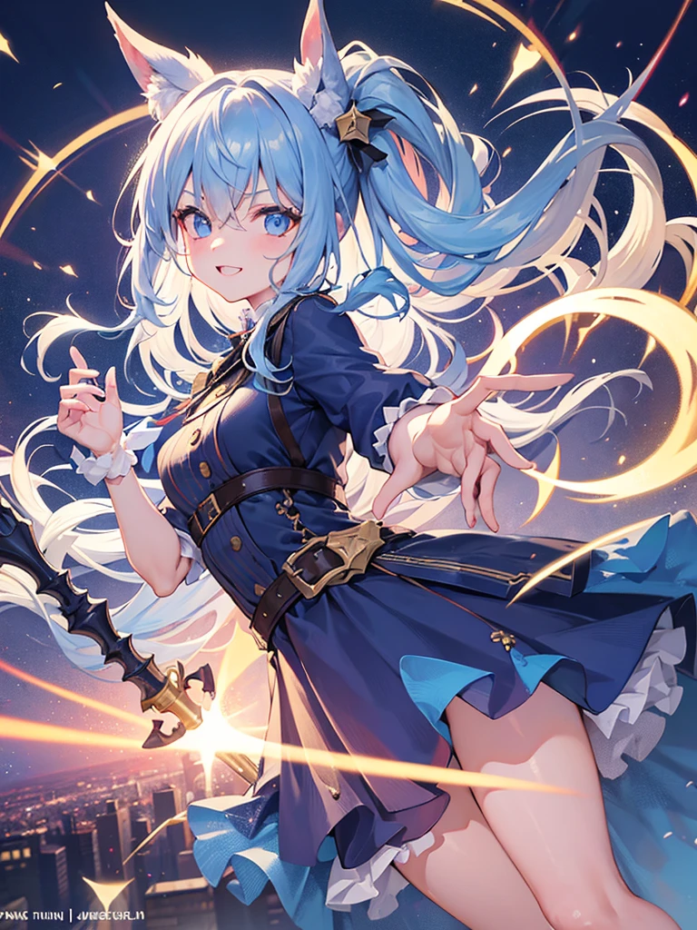 {{{Very aesthetic, best quality}}}, super resolution, {{{elaborate, intricately,fantastic,delicately,tremendous,meticulous,minute,incredibly,obsessed,artisan's,subtle,virtuoso,skillful,vibrant, vivid}}} , happy theme, evil malice smile,perfect finger, perfect hand,devi Girl, really blue eyes,  body,Assassin, bags under eyes, {{christmas costume dress}},evil pank Night City, {{illuminated magic atmosphere}}, malice party field , rainbow fire, holding weapon, weapon is hammer, cowboy shot from side,bloody rune magic circle,blood letters, digital art, realistic, best quality, amazing quality, very aesthetic, absurdres