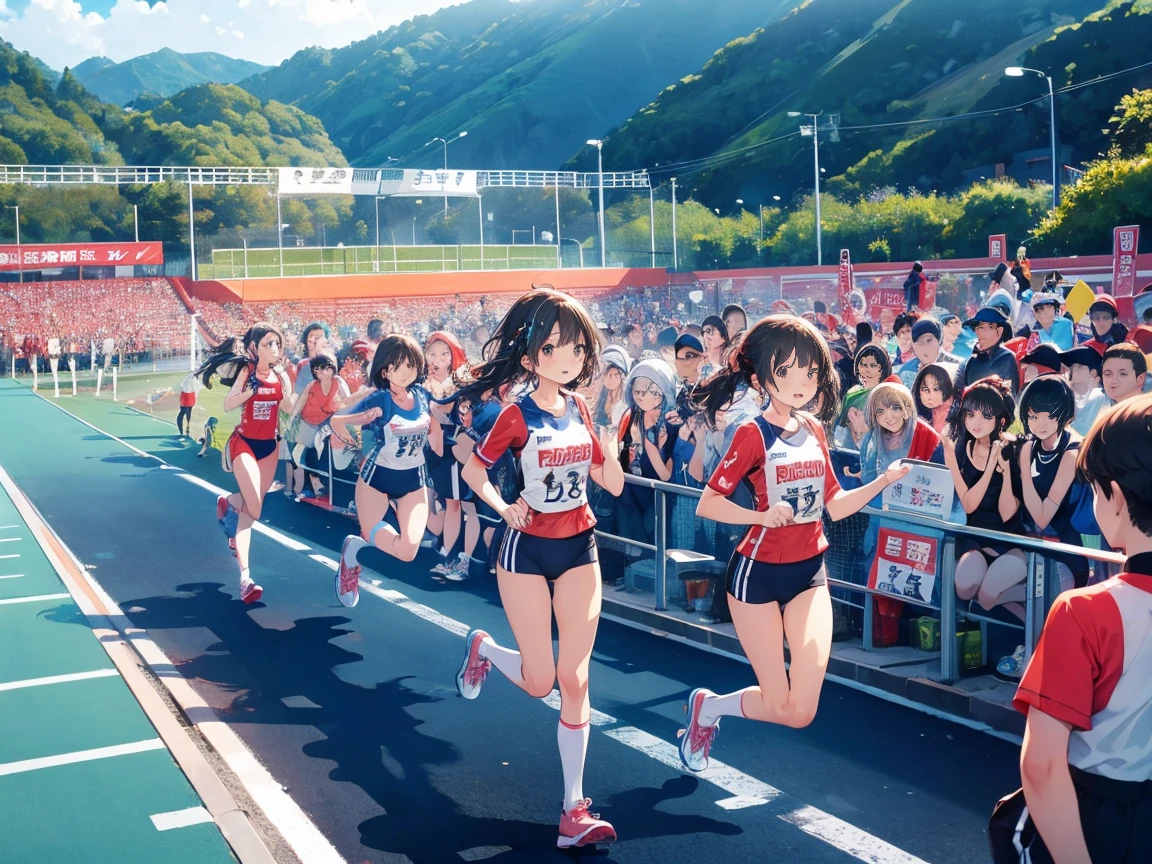 Girls in sports bras, running, Marathon