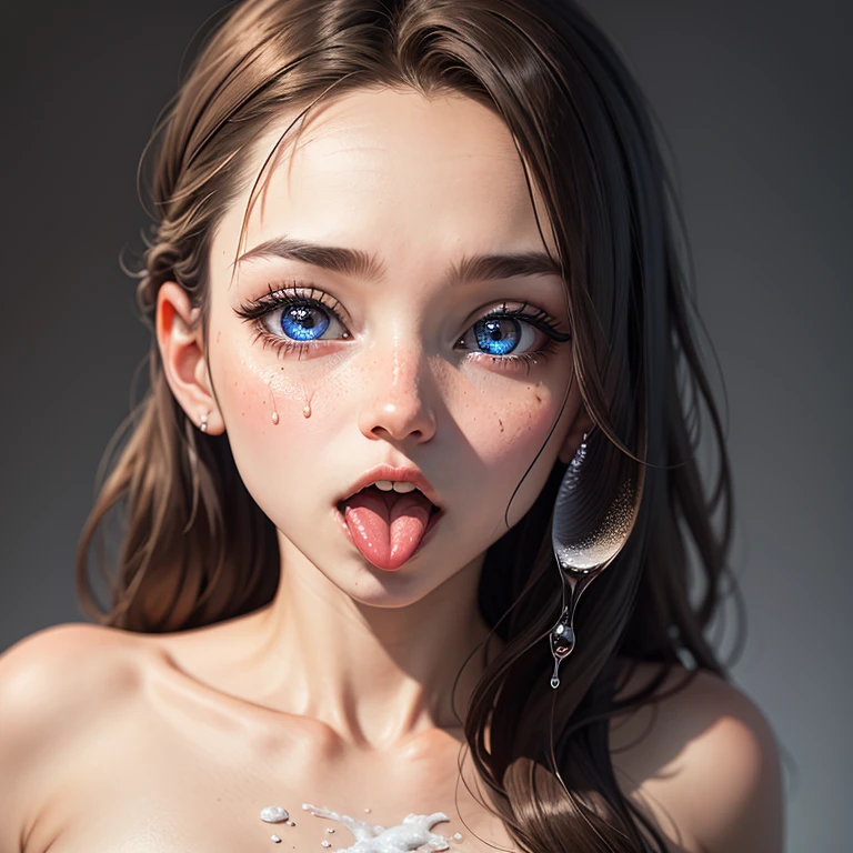 ExtremelyDetailed Kawaii girl Face,(Close-up Sweet lips), glossy lips with beautiful details, Coquettish tongue, Kissing to camera, towards the viewer, 8K TopQuality masterpiece,an extremely delicate and beautiful (ProfessionalPhoto:1.37), {Amazing|finely detail|official art|incredibly absurdres},ultra-detailed close-up shot, close up, (fish eye lens), wide lens, macro lens, Detailed reflective Eyes ElaboratePupils with (sparkling highlights:1.28) (Delicate Voluminous LongEyelashes:0.88), {(Tilted face:1.22)|Visible back of throat|saliva drips|naked shoulder}, (Dripping juice on tongue:1.23) snow particles