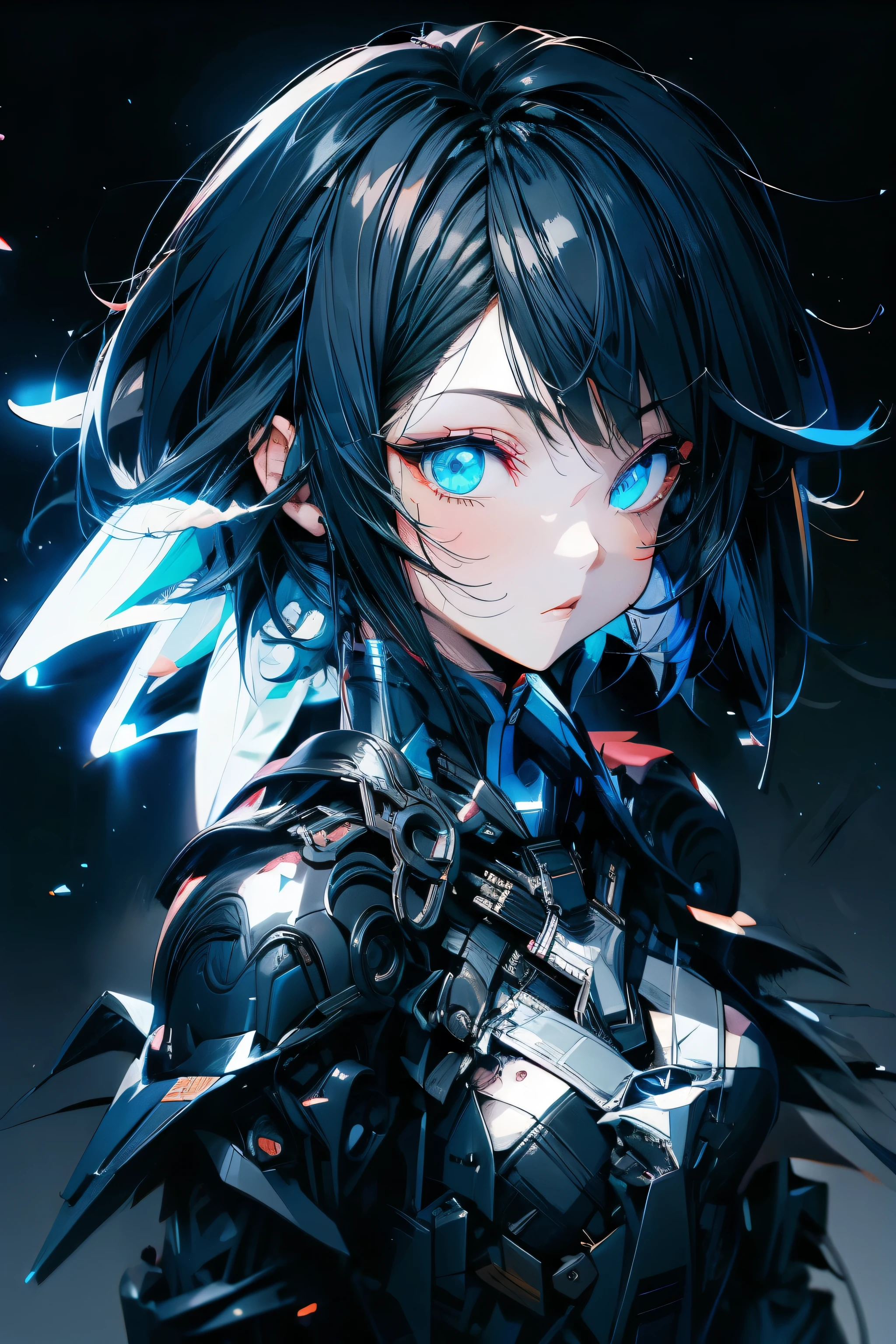 anime girl black short hair black theme