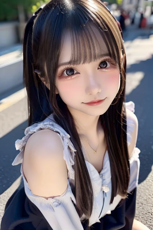 ((The photo is from the thighs up))、Highest quality、High resolution、超High resolution（Real：1.4）、((jirai kei))、(School:1.3)、18-year-old、Japanese women、Small breasts、(looking at the camera)、Cute round face、smile、((Shiny gray hair))、looking at the camera、Sparkling eyes、Lips shining with lip gloss、Natural light、(()）、Flat breasts、Small breasts、(smallバスト:1.4)、smallバスト、(slim、small、Flat、small)、thin、Delicate and sexy collarbone、One Girl、(beautiful girl、Delicate girl:1.3)、(18-year-old:1.3)、Very beautiful eyes、(Symmetrical eyes:1、Brown eyes、Parted bangs、(Eye and facial details:1.0) )、Real実写、Photogenic transparency、Detailed eyes、Gradation、Perfect anatomical figure、Woman with perfect body、Highly detailed skin、Highly detailed face、Beautiful eyes in every detail、Background Blur、Sexy pose、