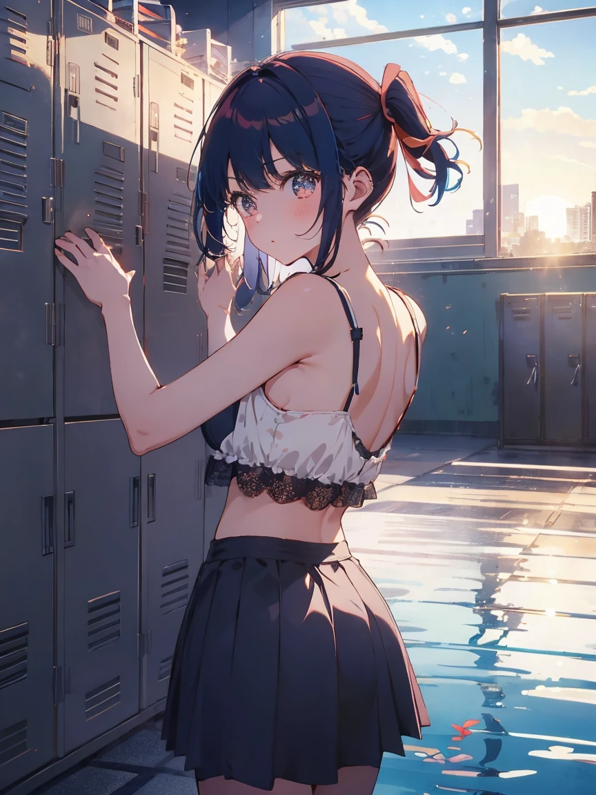 (Highest qualityのイラスト:1.2), (cute girl:1.1), (1 girl, alone:1), (2 girls、8-year-old、、、small、cute、cute、small胸、 Very detailedな目:1.2)、(lily、kiss、Hug from behind、grab、Eyes half closed、eye contact:1.Sweat、I was embraced、blush:1.1)、 break White Bra、ピンクのgood、Blue Bra、Green bra、灰色がgood、light 灰色がgood、 Striped bra、水玉模様がgood、goodチェック柄、 cute、good、kids good、sporty、camisole、Cotton panties、School Skirt、Blake Black Hair、Blue Hair、Brown Hair、extra belly short hair、 short hair、Mid-length hair、Hair length、Wavy Hair、Curly Hair、Pale pink braids、Princess Cut、Bobcut、Twin tails、低いTwin tails、 ponytail、ライトブルーのローponytail、break(locker room:1.2)、(evening、evening、Orange sun:1.2)、 break(Highest quality、Very detailed、Very detailed and beautiful 、Ultra-high resolution、Arm details:1.2)、Browsing Caution Beautiful Pool