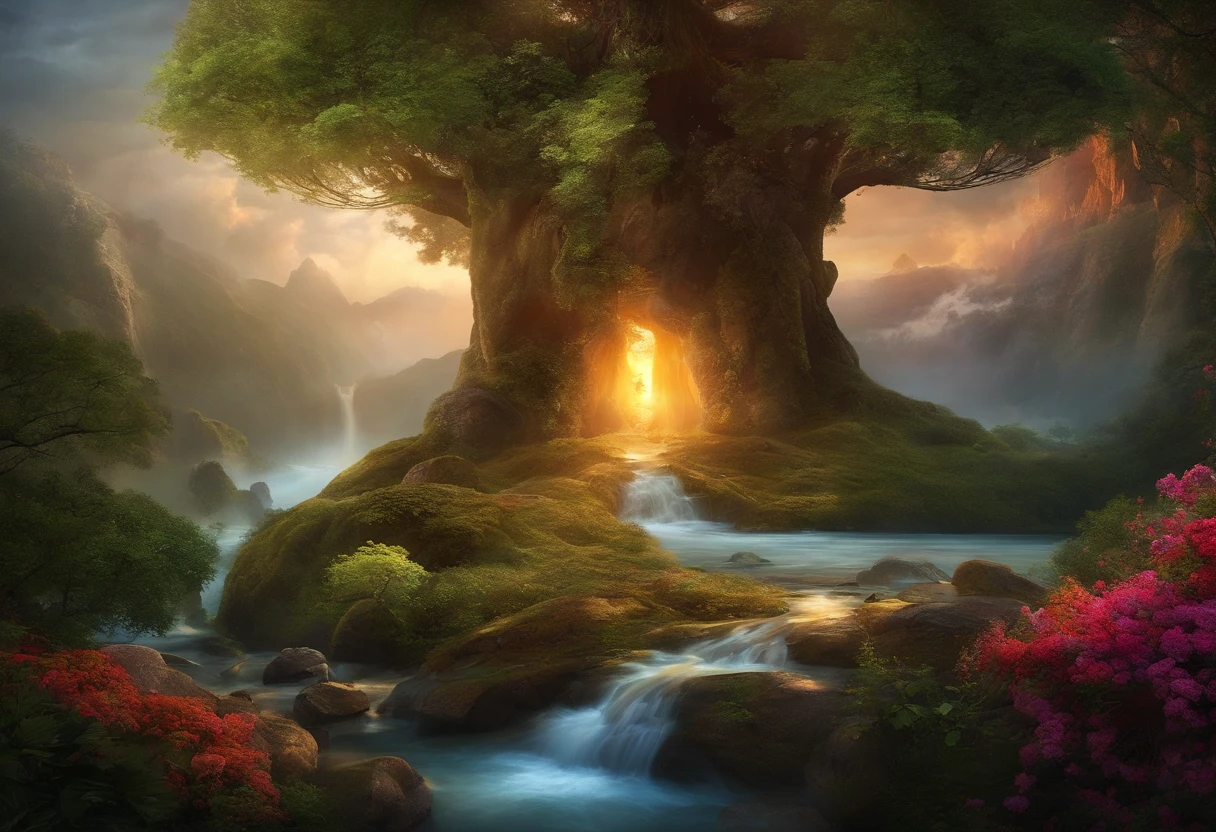 create an image that brings luck, that is the strength of the 4 elements of the world, that is realistic.